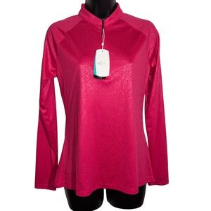 Greg Norman Golf Pullover ML75 Performance 1/4 Zip Play Dry Pink Embossed Small